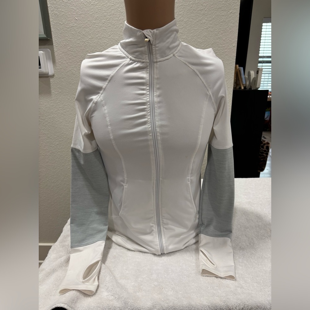 Danskin Now Women's White and Gray Dri More Gym Athletic Jacket Small
